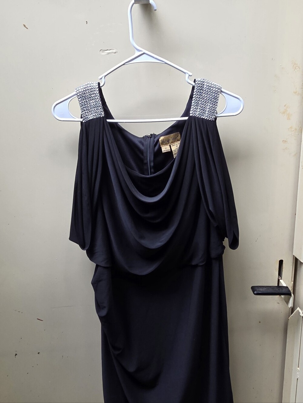 Midnight Velvet Black Cold-Shoulder Mini Dress with Embellished Straps